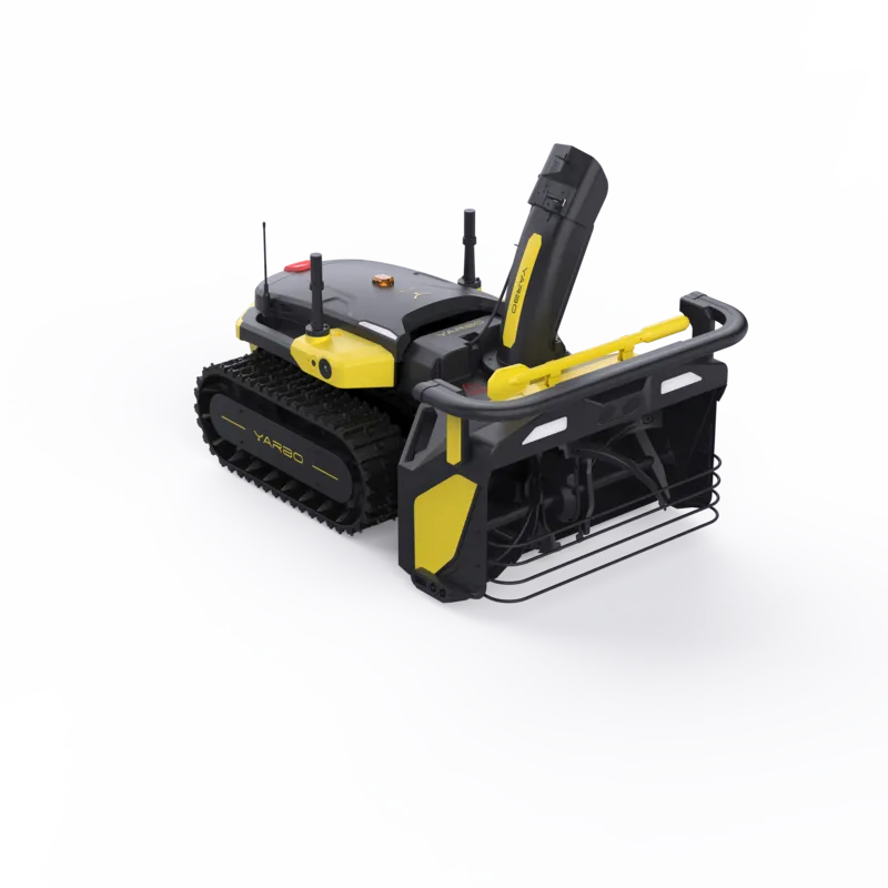 Yarbo S1 snow blower module attached to Yarbo Core, chute raised