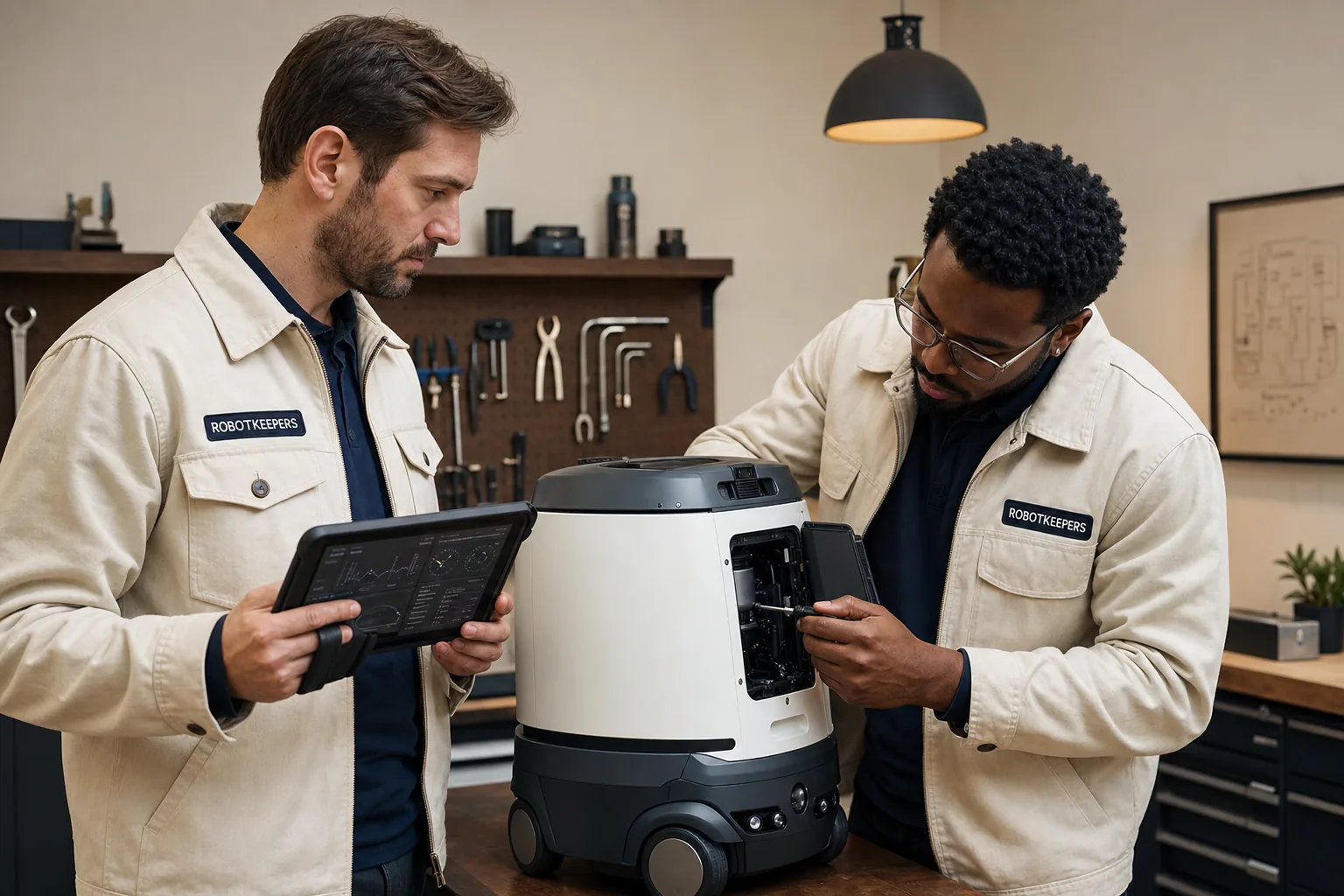 A Keeper diagnosing an issue with a robot arm at a client site during business hours.